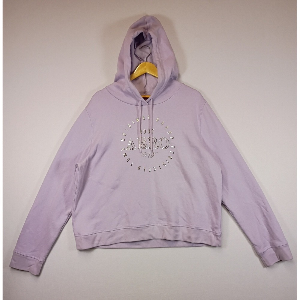 Y2K Aeropostale Women XXL Lavender Purple Metallic Silver Logo Graphic Hoodie
